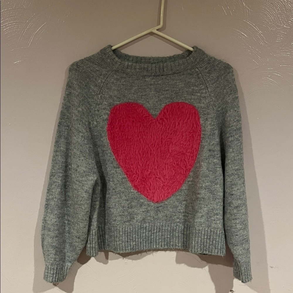 Old Navy Gray Sweater with Pink Heart